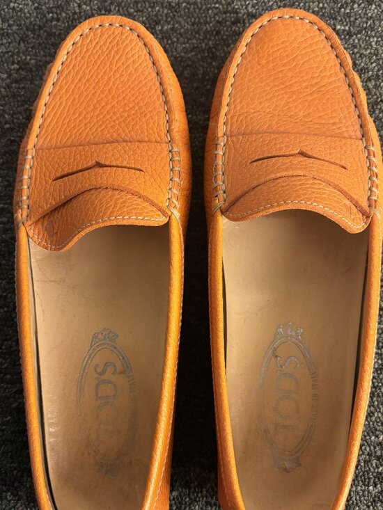 Tods Leather Loafers, Size 38, Orange, Gently Used - Picture 3 of 5